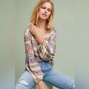 Anthropologie Maeve Ceresco Peasant Floral Multicolor Top Size Small